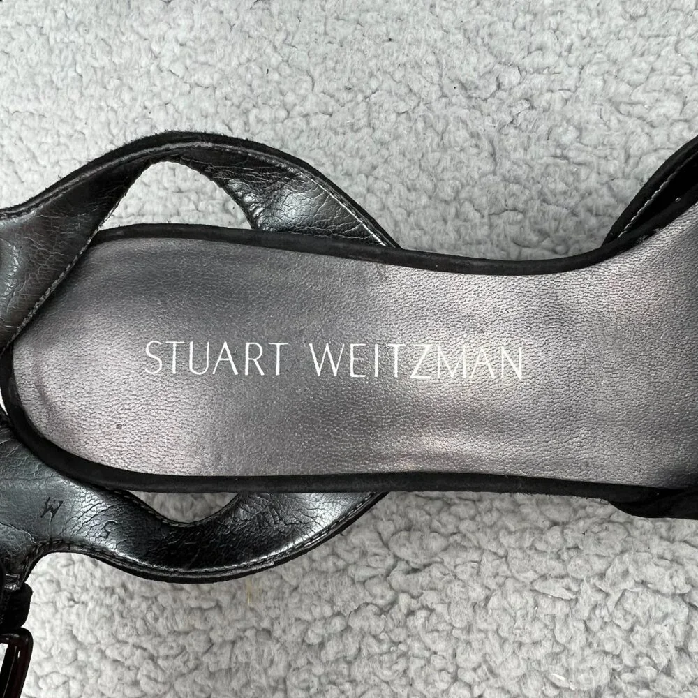 Stuart Weitzman Real Deal Sandal Heels Womens 5 Shoes Black Suede Platform Strap - Picture 9 of 12